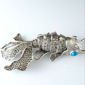 Gold Fish Marcasite and Turquoise Necklace